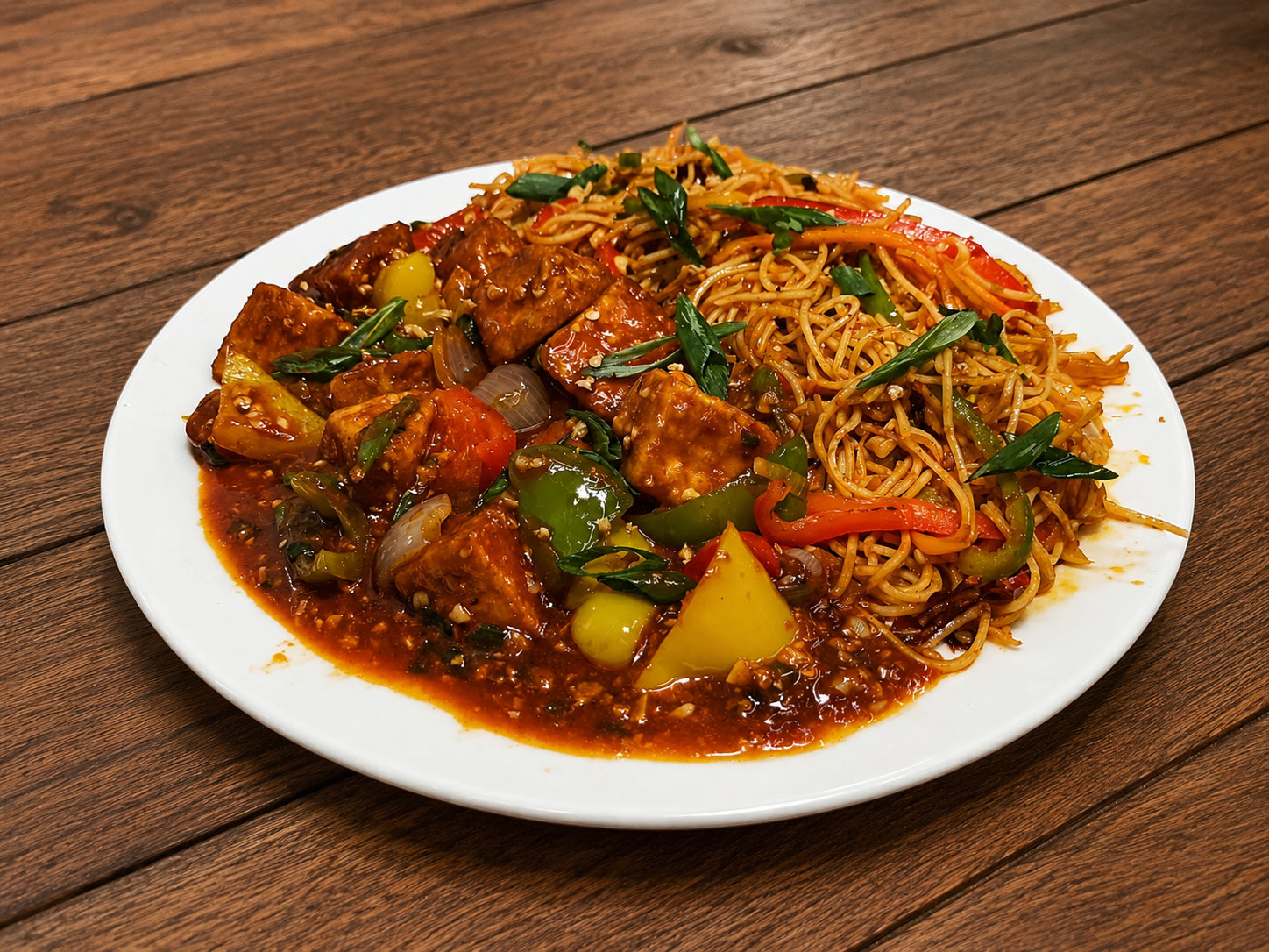 Chilli Paneer with Noodles