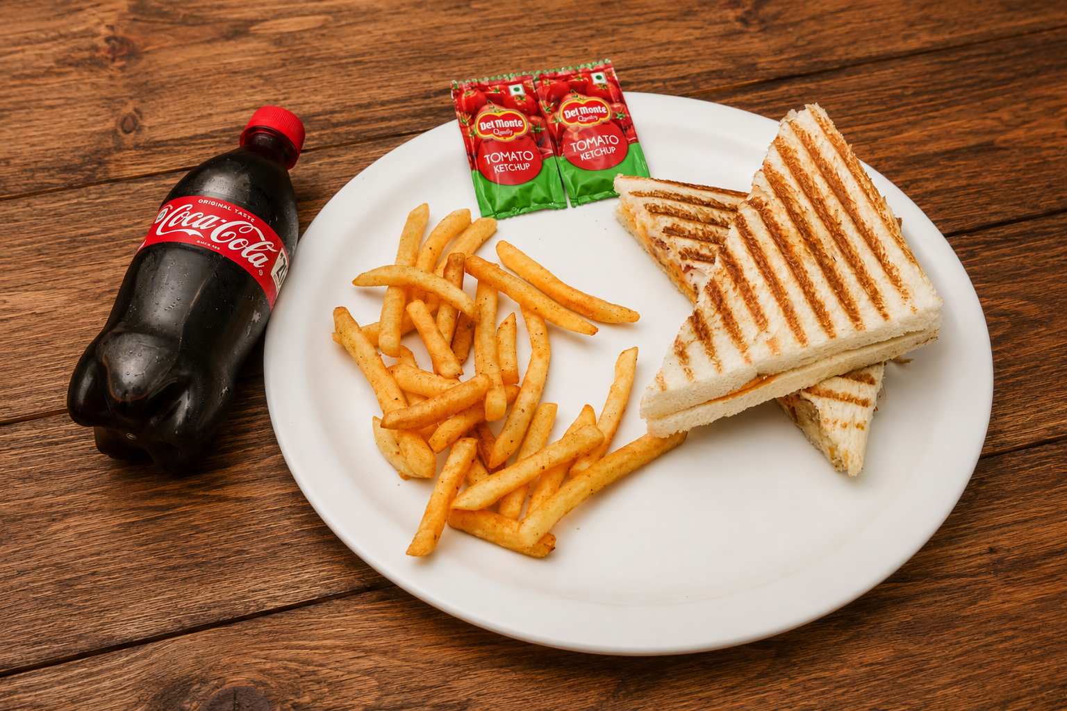 Grilled Veg Sandwich with French Fries and cold drink