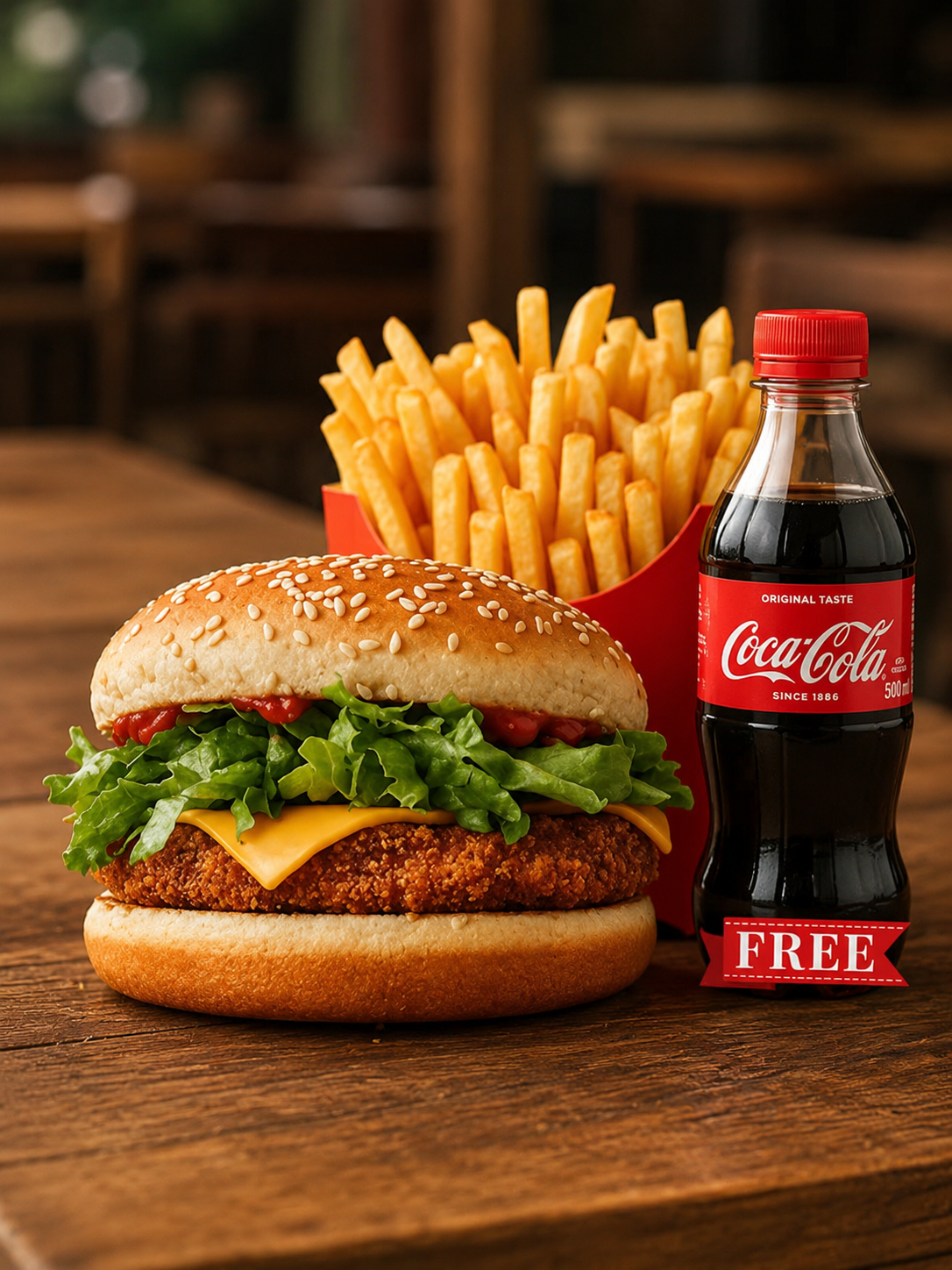 Veg Burger with French Fries & Cold Drink